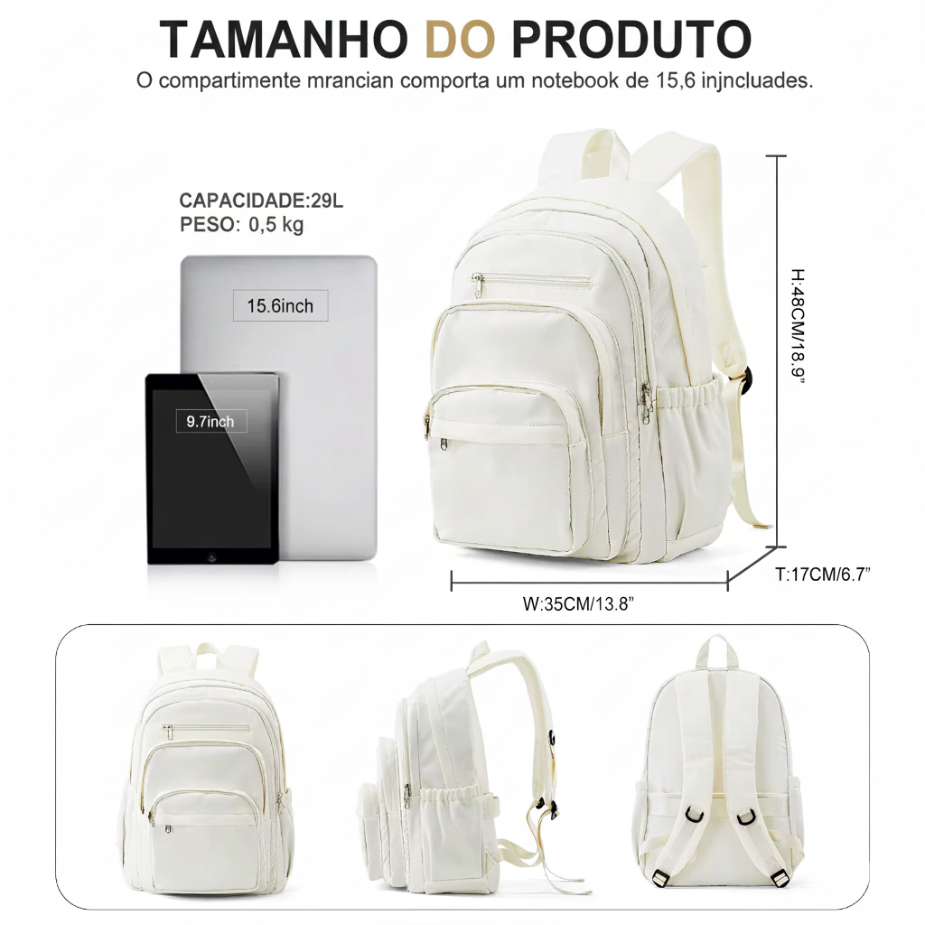 Mochila Escolar feminina Múltiplos compartimentos | Charme dela